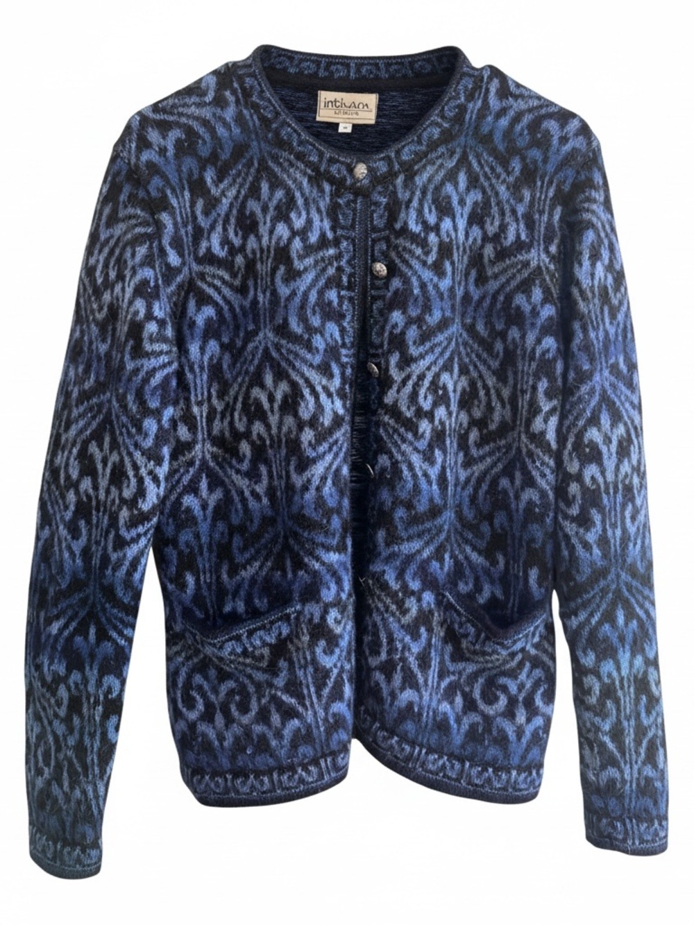 IntiWara Alpaca Hand Made Nordic Cardigan Sweater Blue Button Up Size M EUC